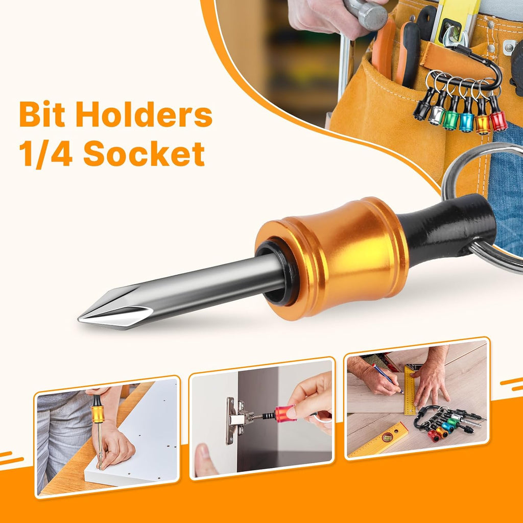 24PCS 1/4 Hex Shank Drill Bit Holder Keychain Extension Bar Quick Release Bit Holders for Impact Driver Drill Bit, Screwdriver Bit Holder, Aluminum Alloy, 3lbs Load Capacity