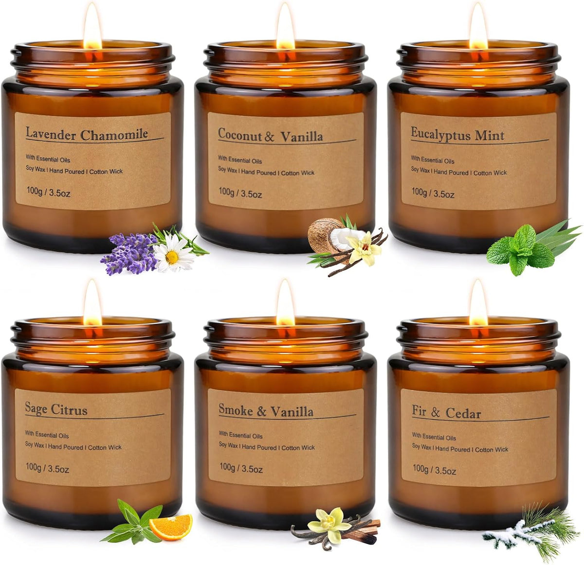 6 Pack Candles for Home Scented Aromatherapy Candle Gift Set for Women Soy Wax Long Lasting Amber Jar Candles Gift for Birthday Mother's Thanksgiving Day Present