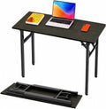 Folding Table Computer Desk - 35.8" No Assembly Folding Desk Design and Foldable Office Desk, Small Desk for Bedroom, Compact Storage Portable Use for Dorm and RV Small Space, Dark Oak