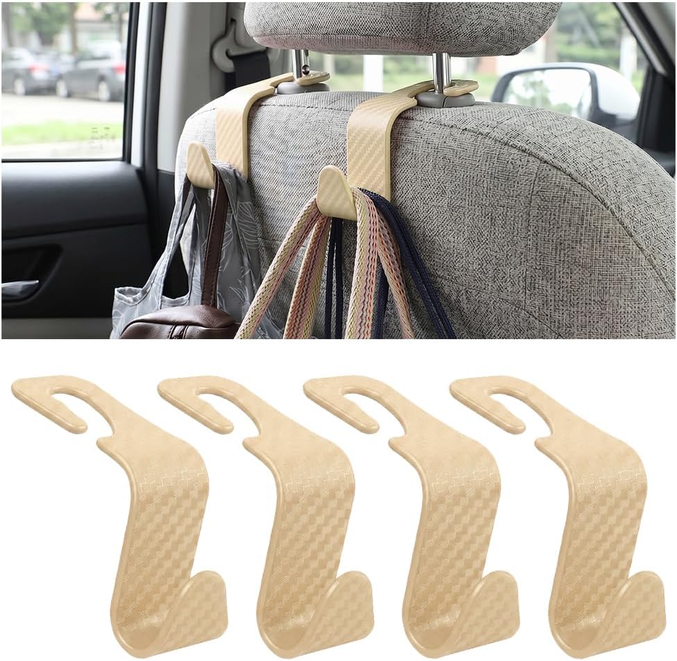 4 Pack Curved Headrest Hooks for Vehicle Seats, Black Style 2
