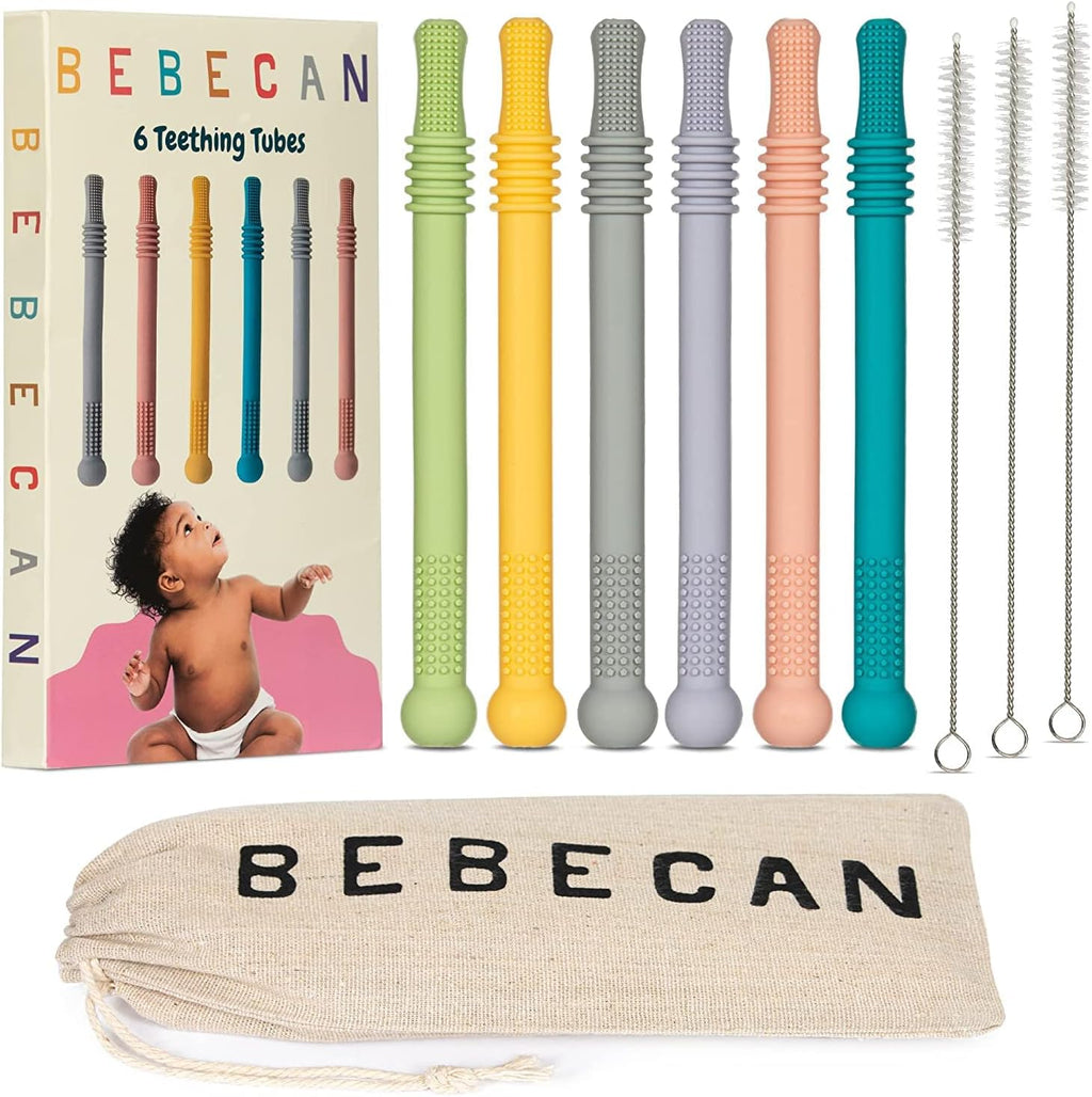 Bebecan Teething Sticks for Babies 36+ Months – Super Soft Silicone Teething Aids, Infant Oral Soothing Relief Back Molars, Multicolor 6-Pack