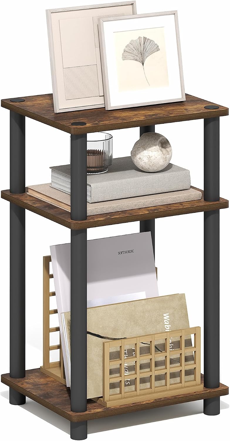 Furinno Turn-N-Tube 3-Tier Toolless Side Table, Compact, White
