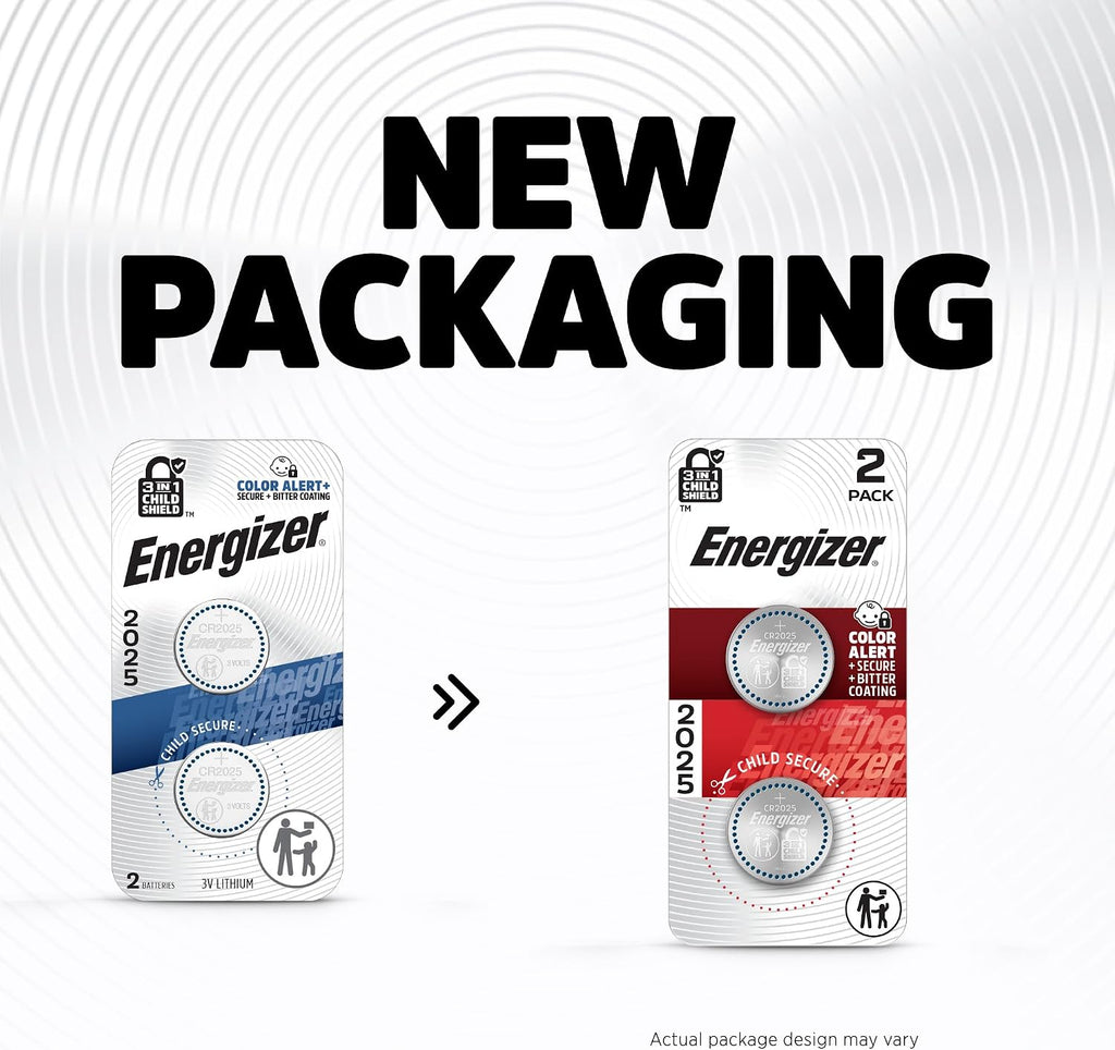 Energizer 2025 Batteries (4 Pack), 3V Lithium Coin Batteries With 3-in-1 Child Shield