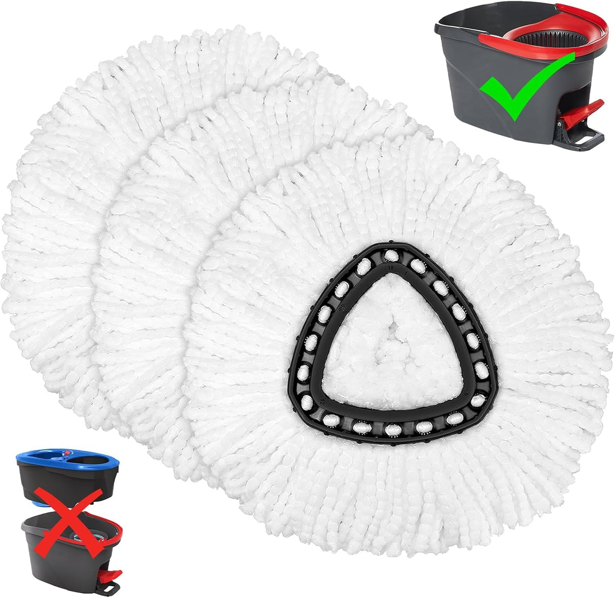 Mop Replacement Heads for O-Ceda Mop Replace Head EasyWrin Spin Mop Heads Replacements, Microfiber Spin Mop Refills, Easy Cleaning Mop Head Replacement (White-3 Mop Heads)