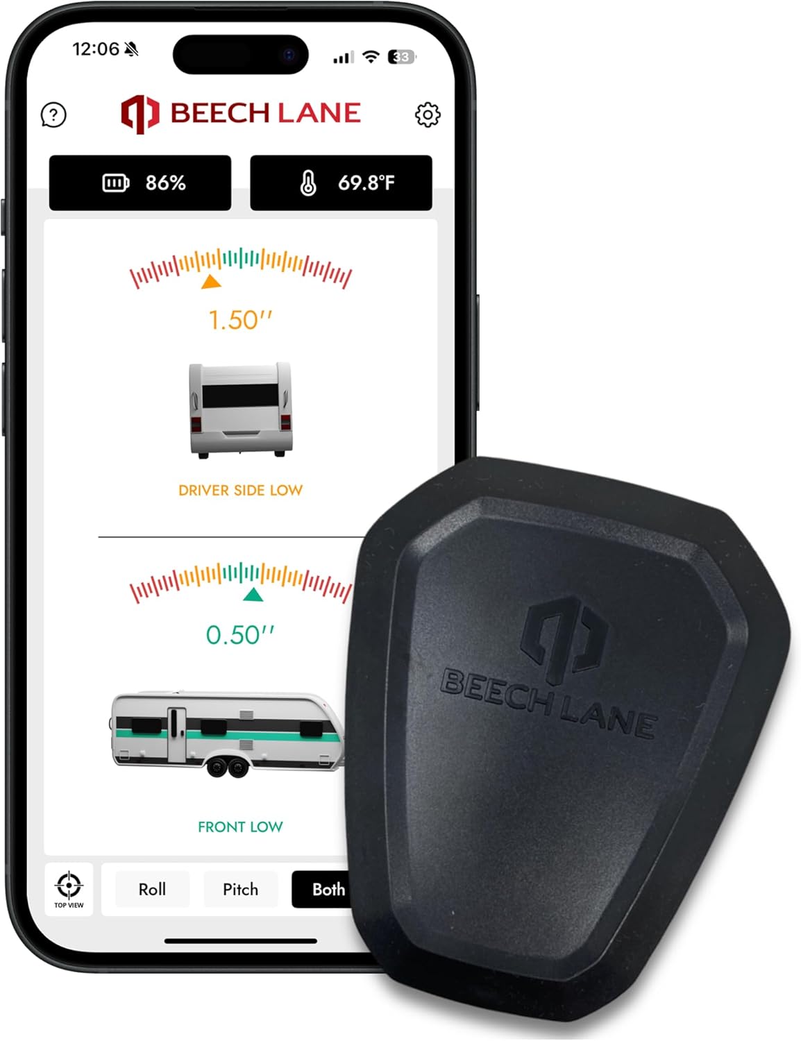 Beech Lane Wireless RV Leveling System, Made in the USA, User-Friendly Phone App With Real-Time Precise Leveling Measurements, Advanced Wireless Camper Leveler, Included AA Batteries, Patented