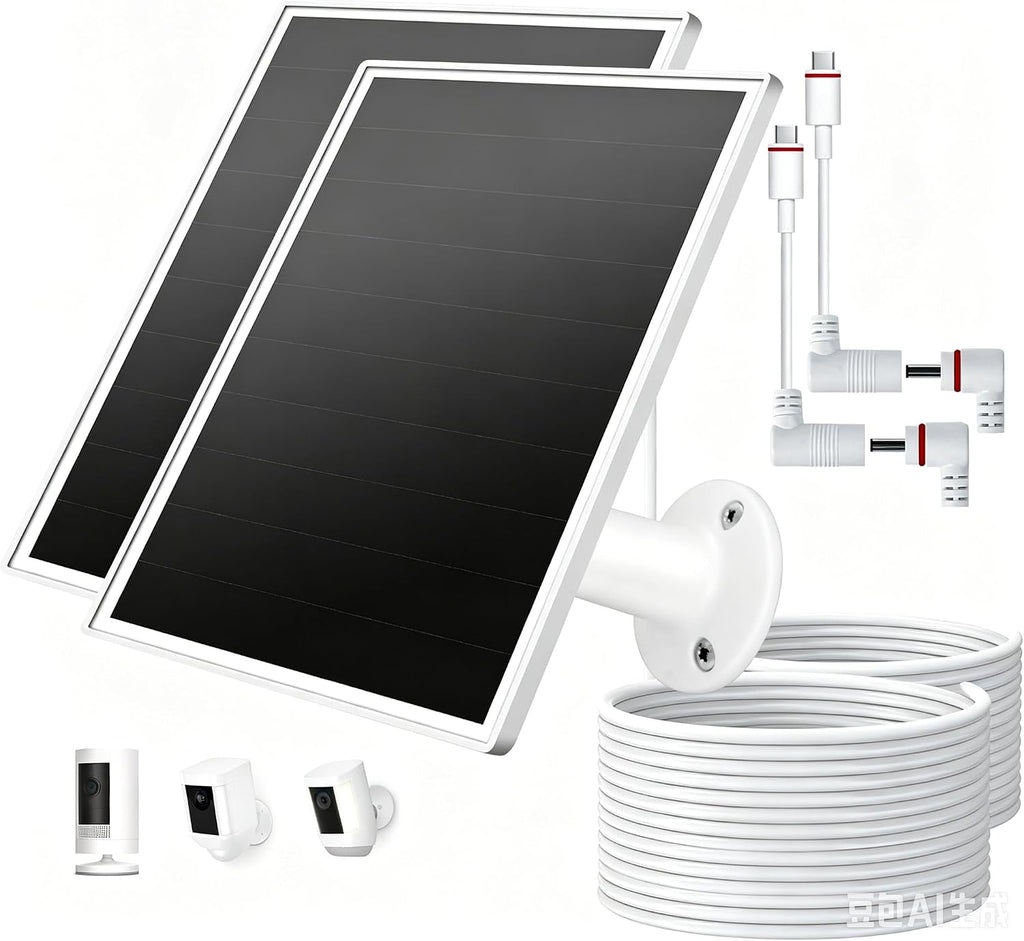Solar Panel for Ring Camera, 6W Solar Charger with USB-C & Barrel Plug for Ring Stick Up Cam Plus/Pro & Spotlight Cam Battery Series, Waterproof, 9.8ft Cable, White