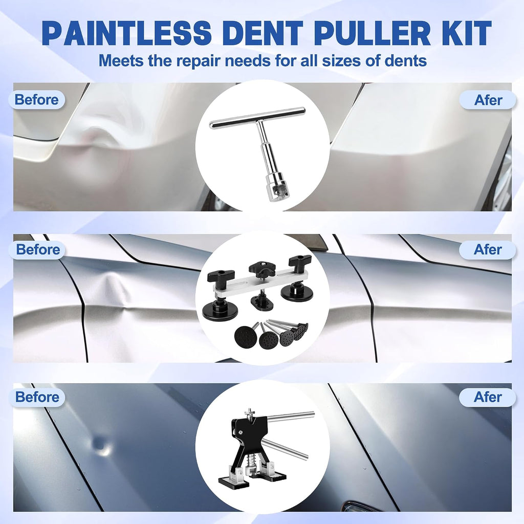 Car Dent Puller Kit, 140 PCS Paintless Dent Removal Kit with T-bar Dent Puller, Bridge Puller, Dent Lifter, Suction Cup Puller. Dent Remover Tool for Car Dents, Hail Damage, Door Ding Repair