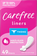 Carefree Panty Liners for Women, Thong Liners, Unwrapped, Unscented, 49 ct