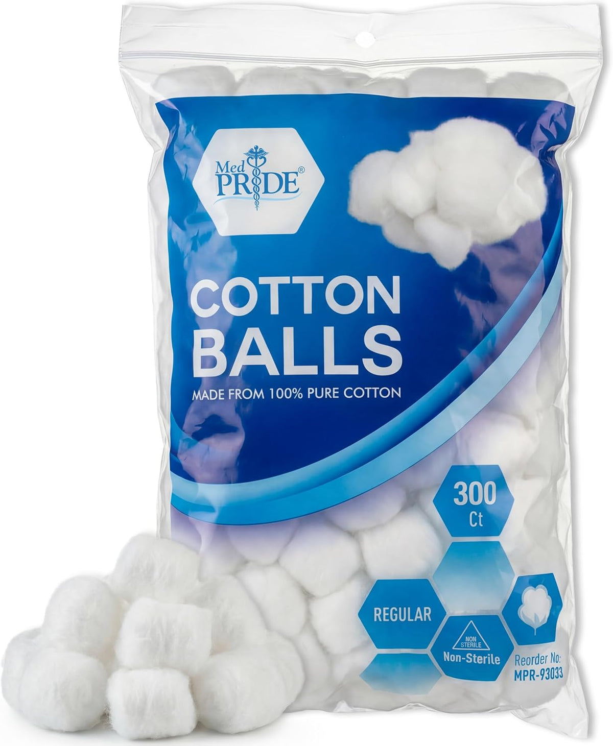 MED PRIDE 100% Pure Cotton Balls,Ultra Soft & Absorbent,Non-Sterile,300 Ct