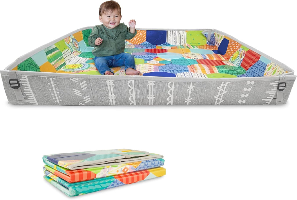Infantino Foldable Foam Play Mat, Rainbows, Reversible Fold & Go, 57x57 In