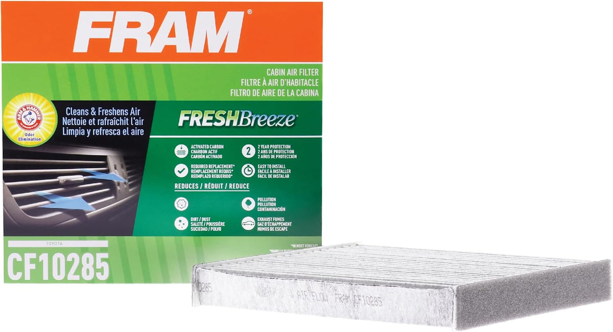 FRAM Fresh Breeze Cabin Air Filter Replacement for Car Passenger Compartment w/Arm and Hammer Baking Soda, Easy Install, CF10285 for Toyota Vehicles , white