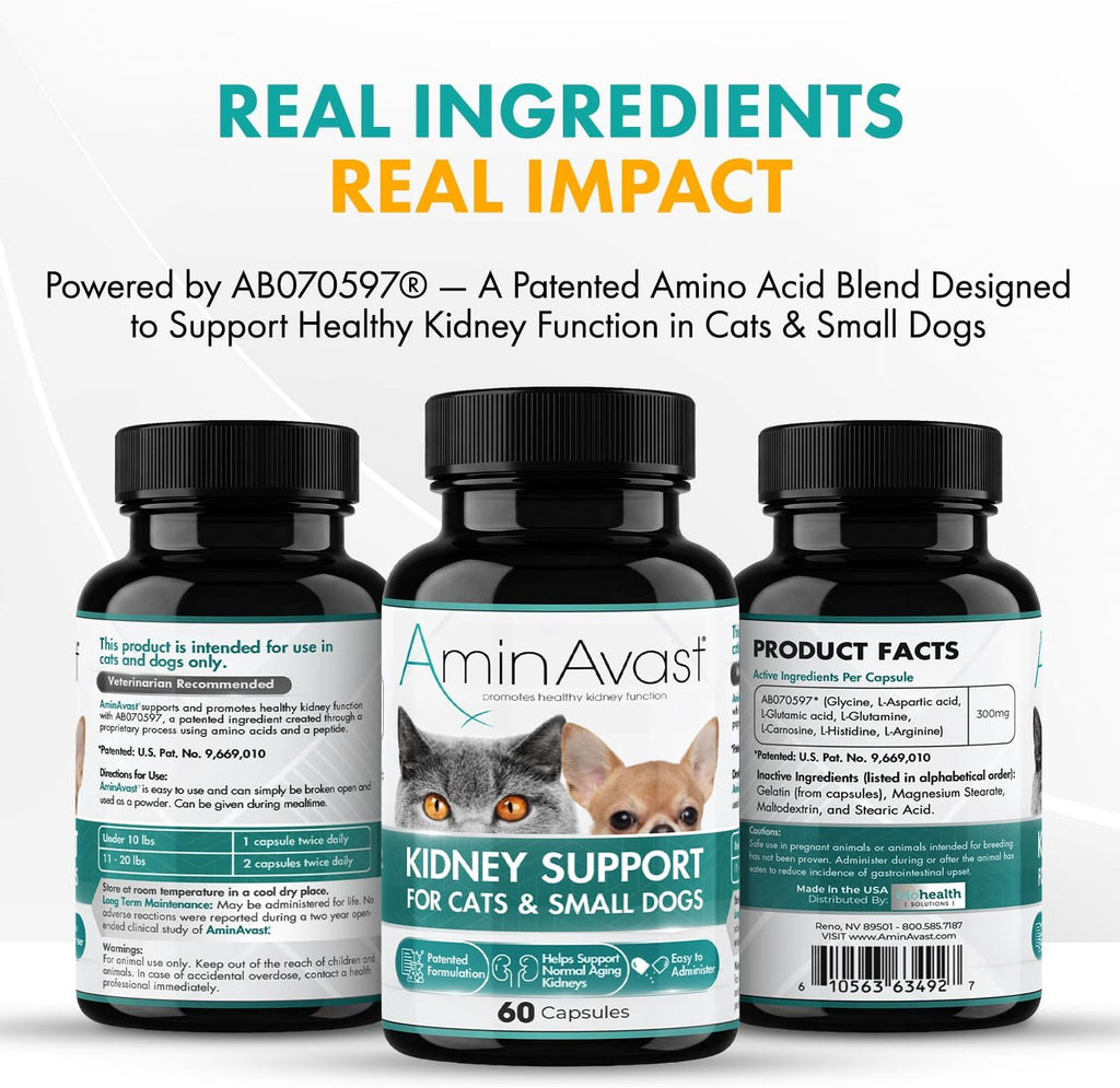 AminAvast 300mg Kidney Support for Cats & Small Dogs, 60 Sprinkle Capsules