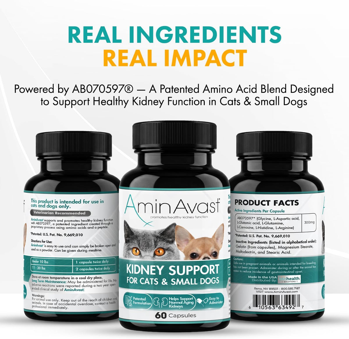 AminAvast 300mg Kidney Support for Cats & Small Dogs, 60 Sprinkle Capsules
