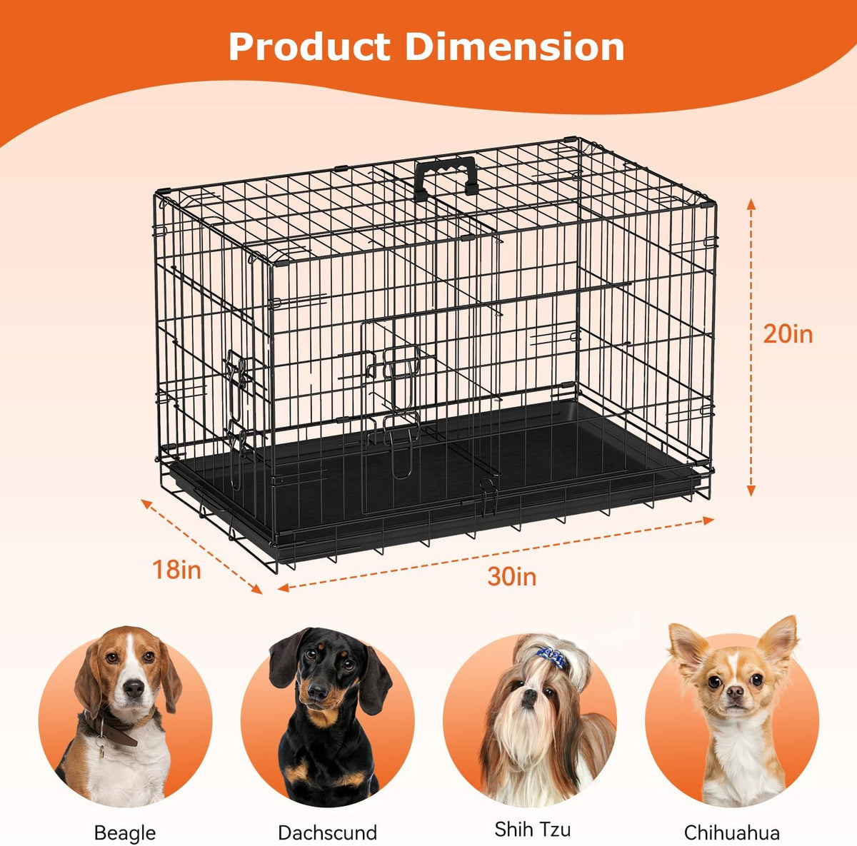 FDW | 30" Foldable Metal Dog Crate | Black | Cage for Medium Dogs