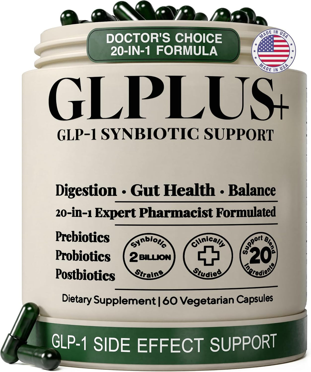 GLP-1 Companion Gut Supplement, 20-in-1 Prebiotic Probiotic Postbiotic