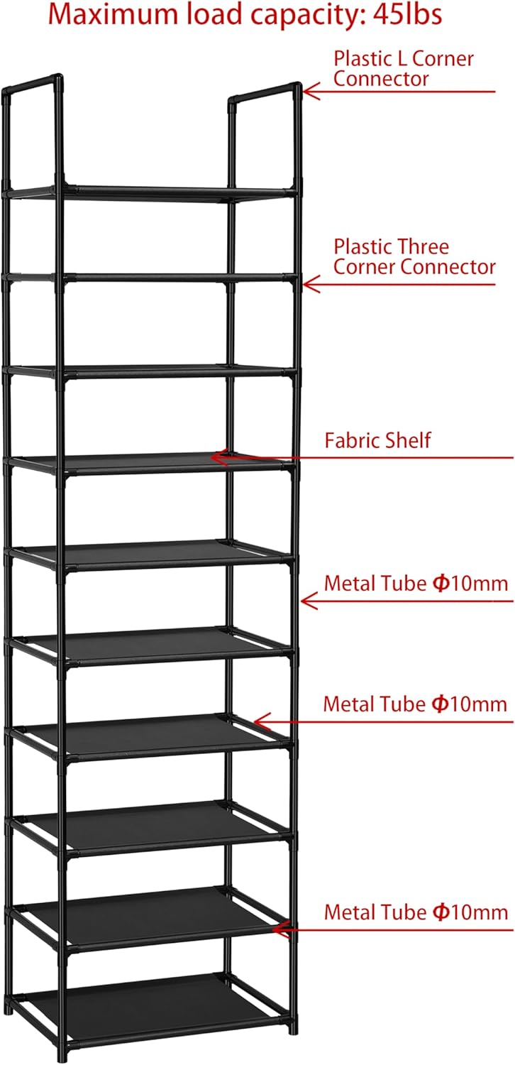 FIDUCIAL HOME 10 Tiers Shoe Rack Organizer 20 Pairs Tall Shoe Shelf