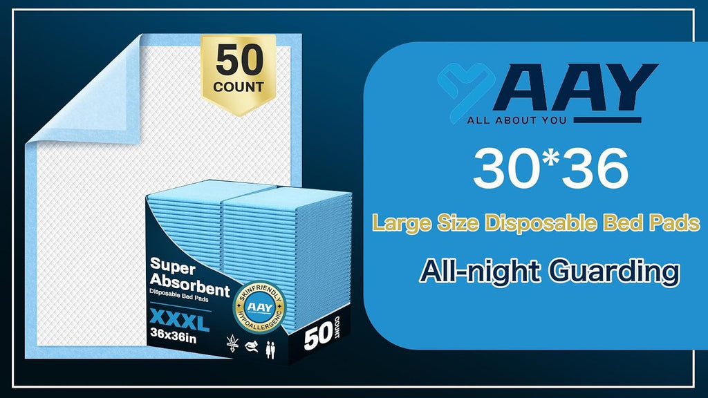 AAY Disposable Bed Pads 36" x 36" 50 Count for Adults, Kids, Puppy Training