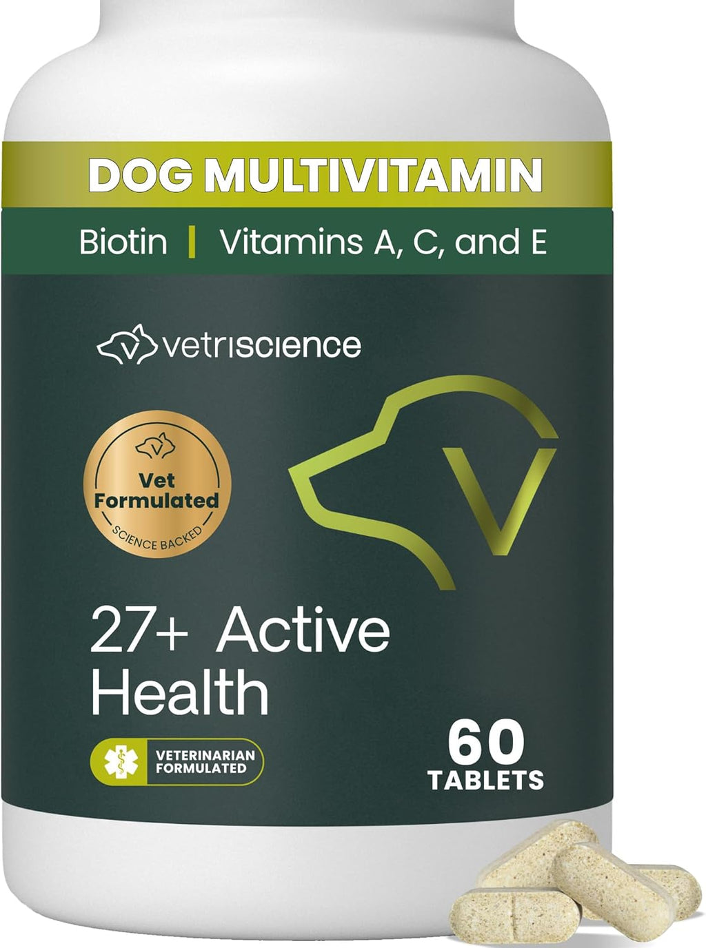 VetriScience Senior 27+ Multivitamin for Senior Dogs, Veggie, 60 Count