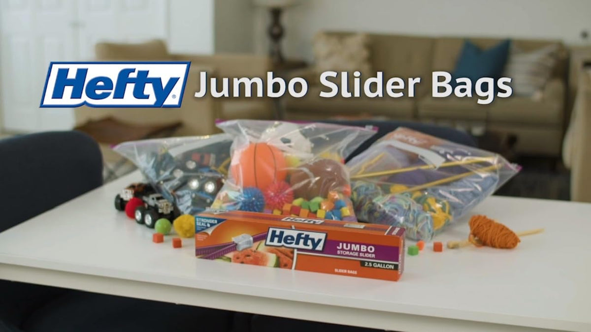 Hefty Slider Jumbo Storage Bags, 2.5 Gallon Size, 3 Boxes of 15 Bags (45 Total)
