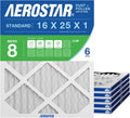 Aerostar Air Filter 16x25x1 MERV 8 AC Filter, HVAC, Furnace Filter, 6 Pack