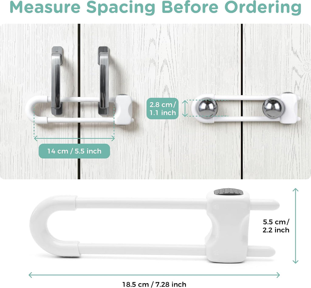 SKYLA HOMES Child Safety Sliding Cabinet Locks, White, 4 Pack, 6 Inch