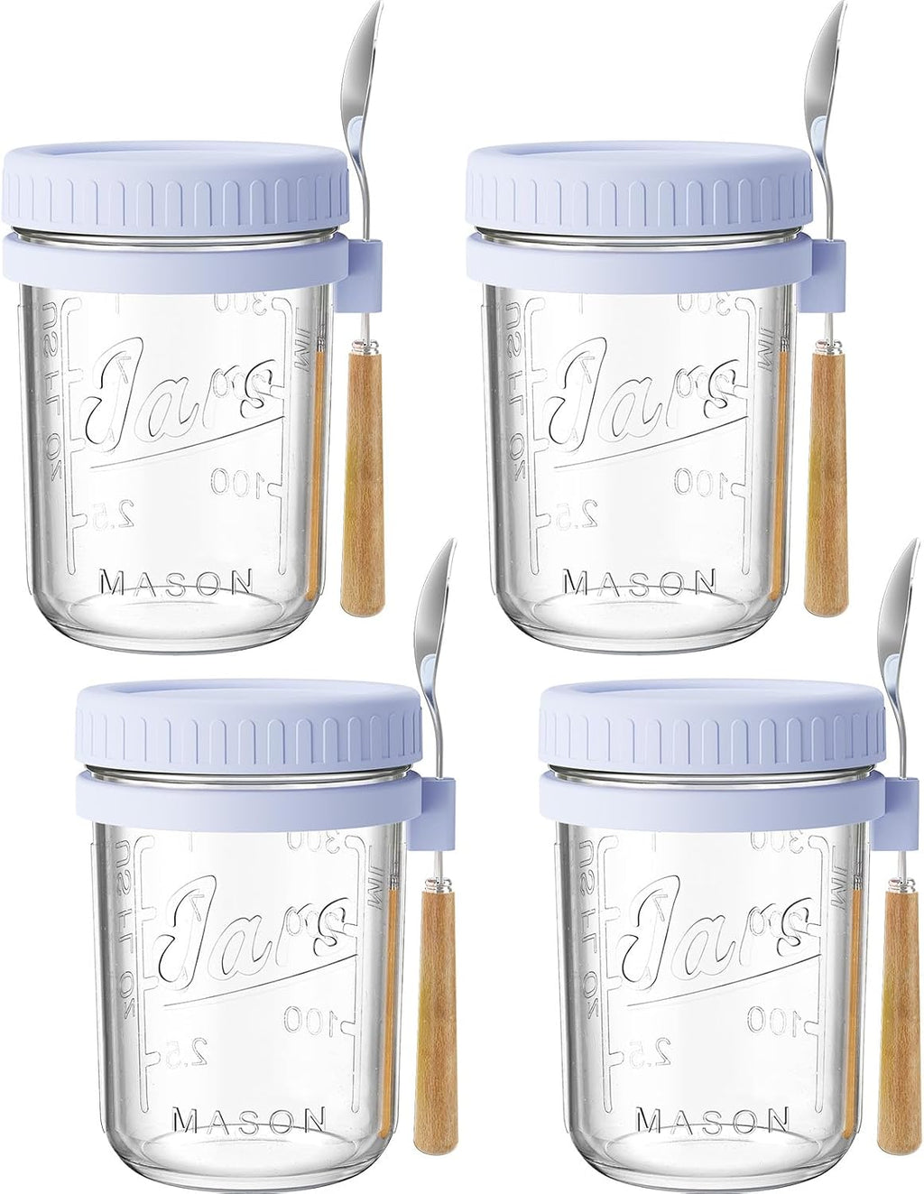 16oz Glass Overnight Oats Containers with Lids & Spoons, 4 Pack MultiColor