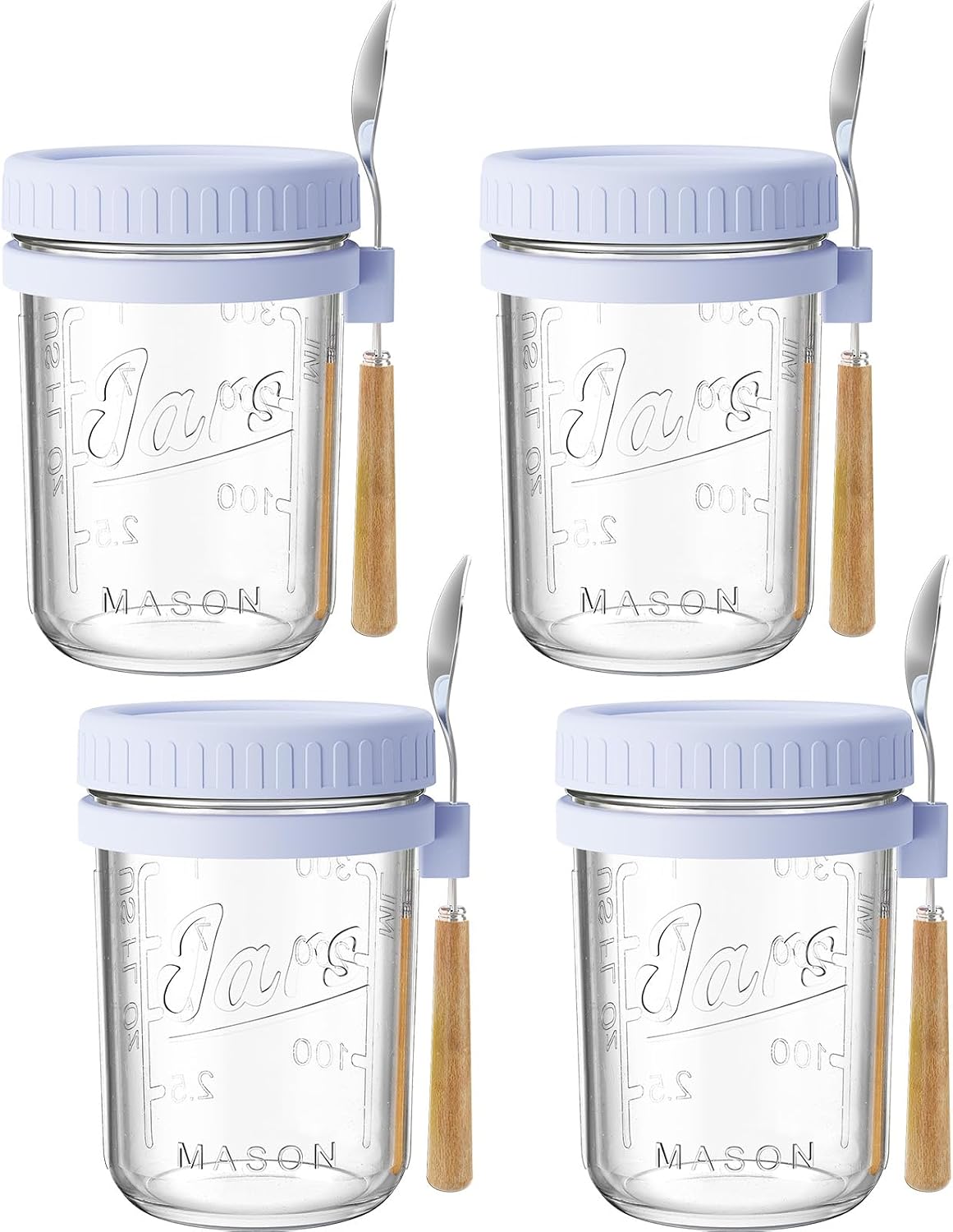 16oz Glass Overnight Oats Containers with Lids & Spoons, 4 Pack MultiColor