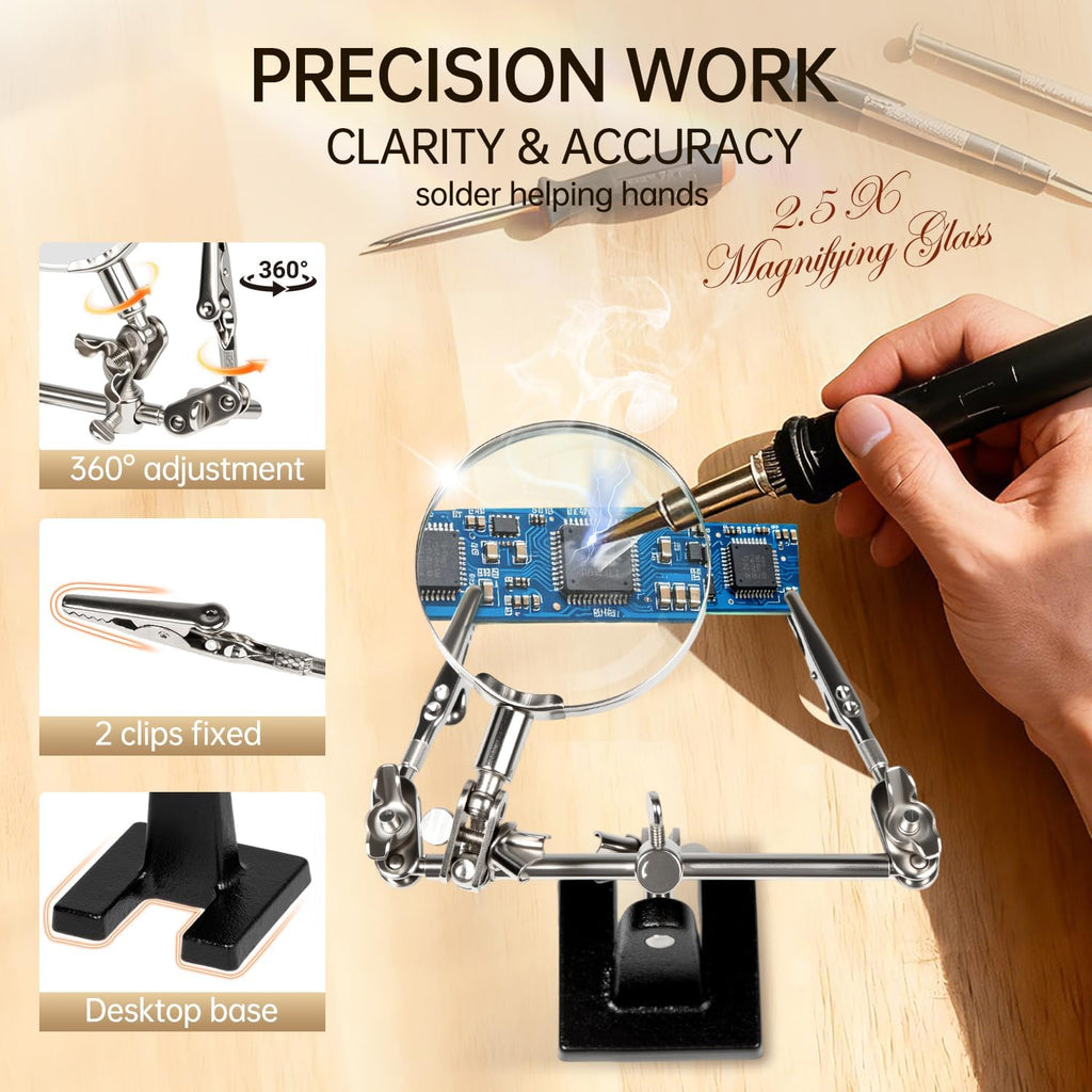 AORAEM Helping Hands Magnifier with Dual Adjustable Alligator Clips