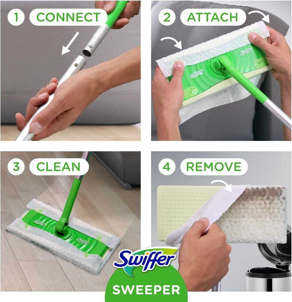 Swiffer Sweeper 2-in-1 Mops for Floor Cleaning, Dry and Wet Multi Surface Floor Cleaner, Sweeping and Mopping Starter Kit, Includes 1 Mop + 19 Refills, 20 Piece Set