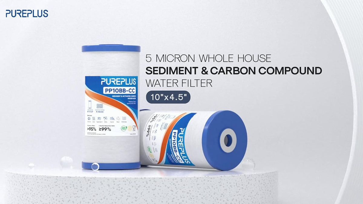 PUREPLUS 5 Micron 10"x4.5" Whole House Sediment & Carbon Water Filter,4PACK