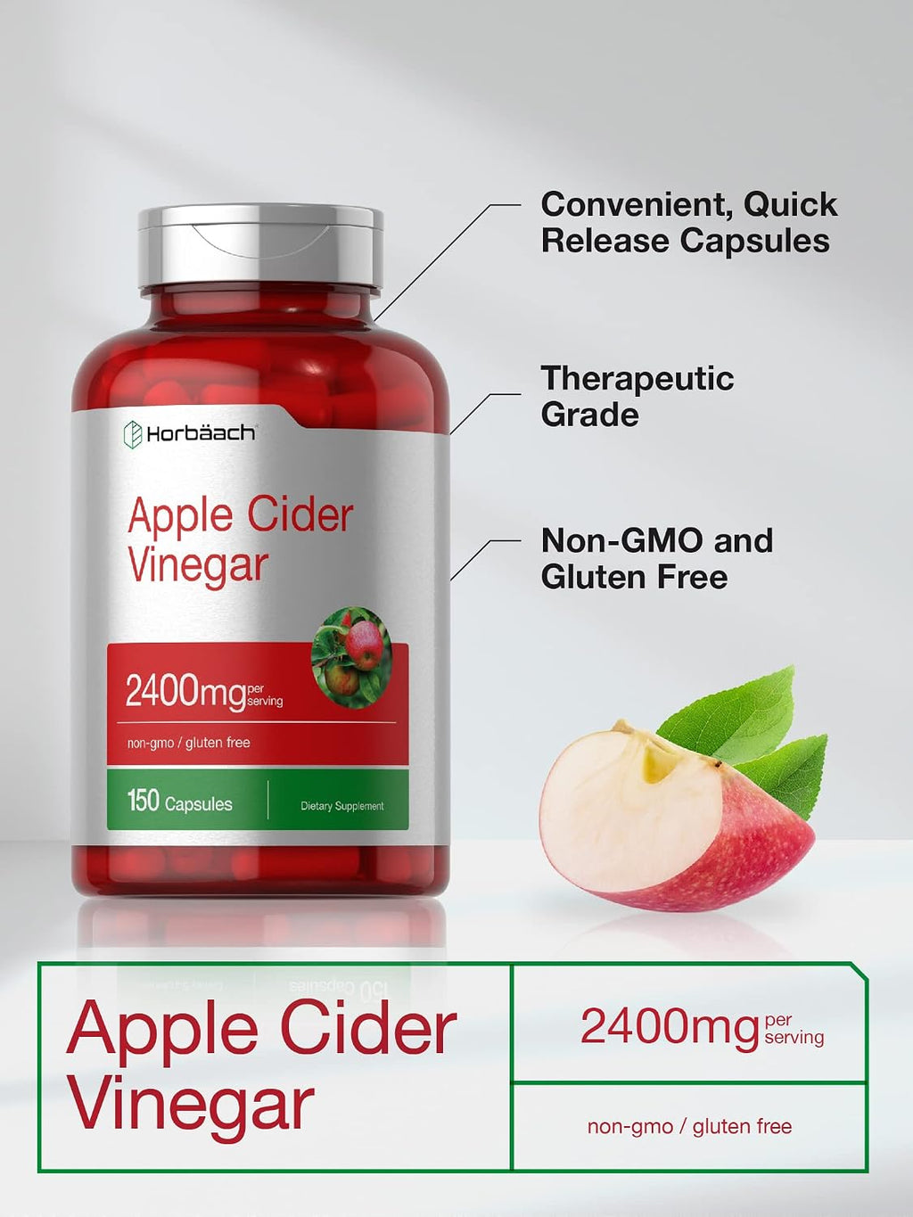 Horbäach Apple Cider Vinegar Capsules | 2400mg | 150 Count