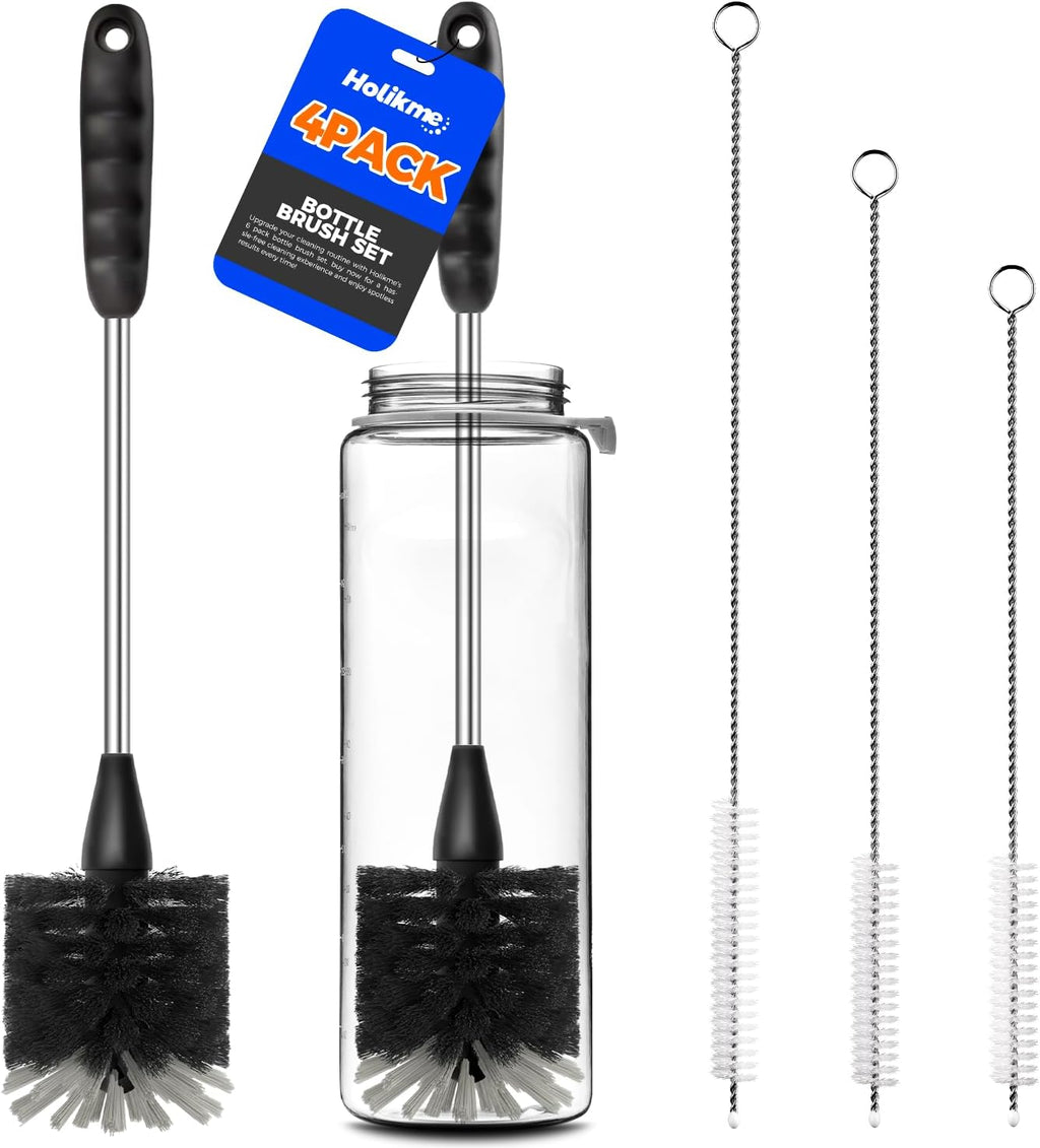 Holikme 4 Pack Bottle Brush 14" Stainless Steel Straw Cleaner Brush,Black