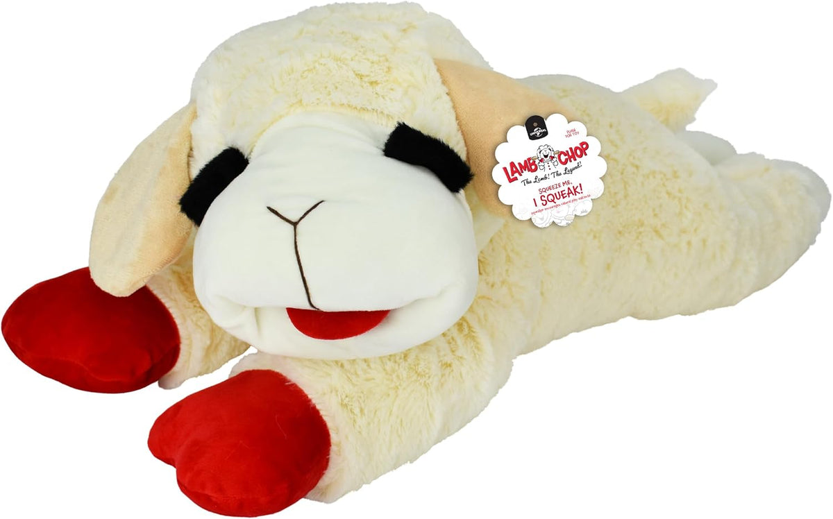 Multipet Lamb Chop Dog Plush Toy - Squeaky Toy for All Dogs - Extra Soft Plush - Stuffed Animal for Cuddling & Playing - Jumbo (24", Cream)