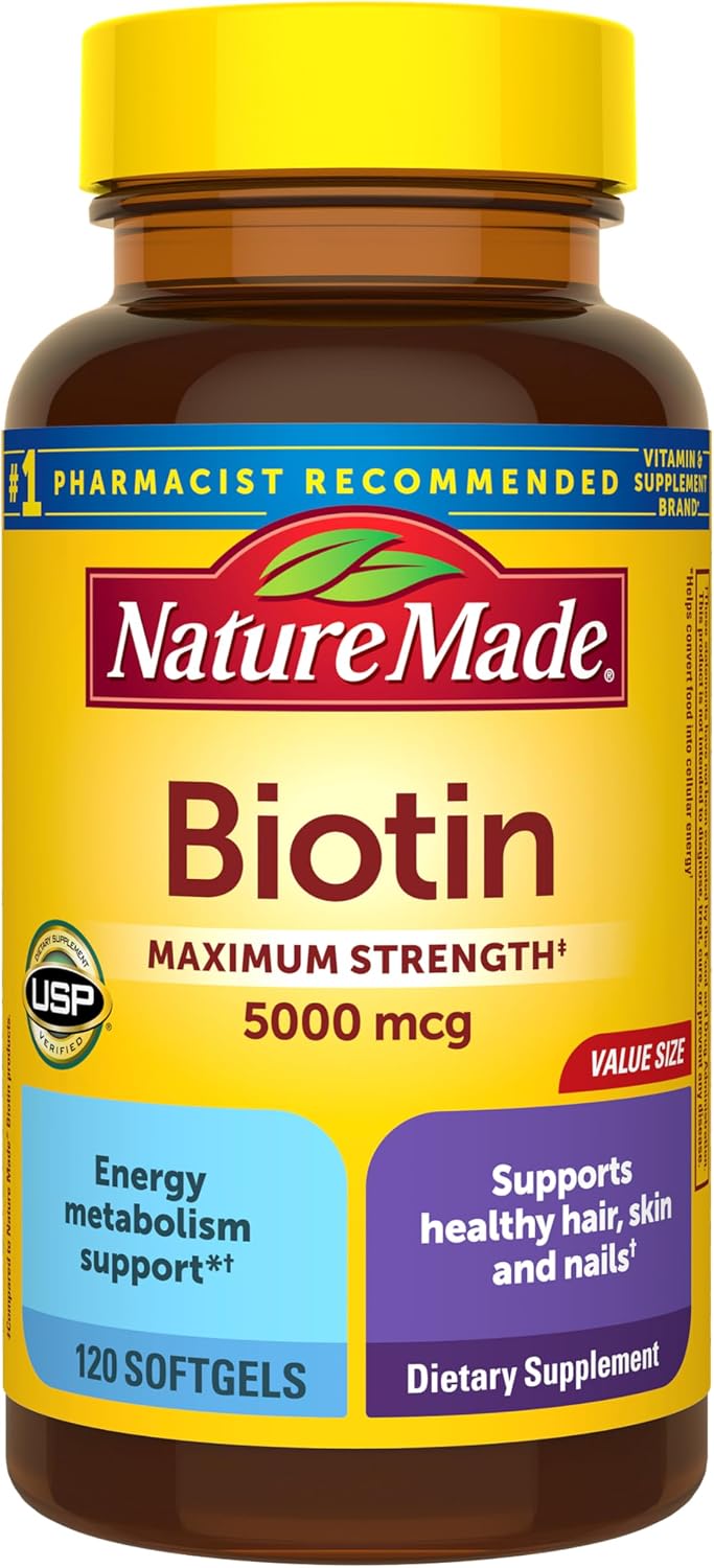 Nature Made Maximum Strength Biotin 5000 mcg Softgels, 120 Count