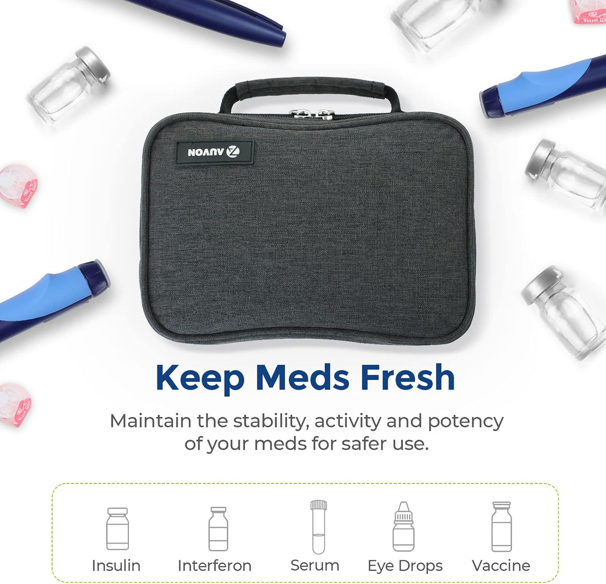 AUVON Large Insulin Cooler Travel Case, 4×160g for Longer Cooling Effect