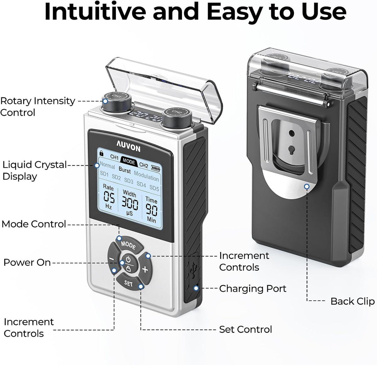 AUVON Rechargeable Digital TENS Unit Muscle Stimulator with 600 mAh Battery