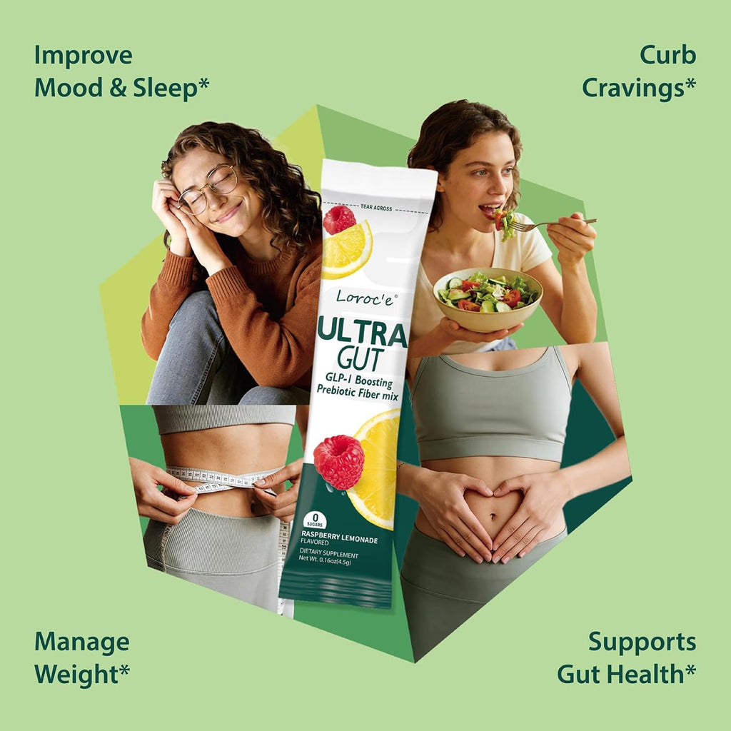 UltraGut GLP-1 Booster Fiber Mix Drink, Raspberry Lemonade, 30 Servings