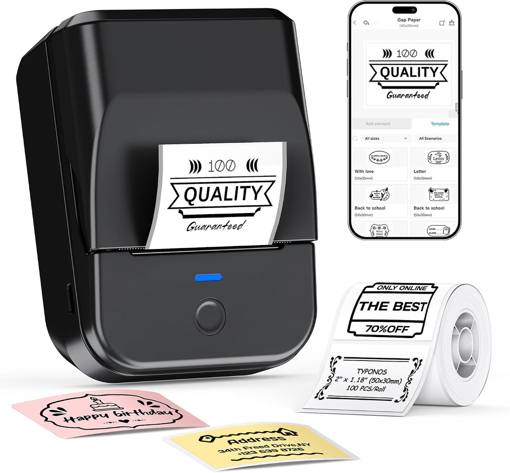 PM240 Label Maker Machine with 3 Tapes, Label Printer Black, Set 1