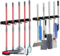 voze 5 Racks and 4 Hooks Mop and Broom Holder Wall Mount, Self Adhesive Heavy Duty Broom Hanger Organizer Storage Tool Racks for Kitchen Garden Laundry Garage