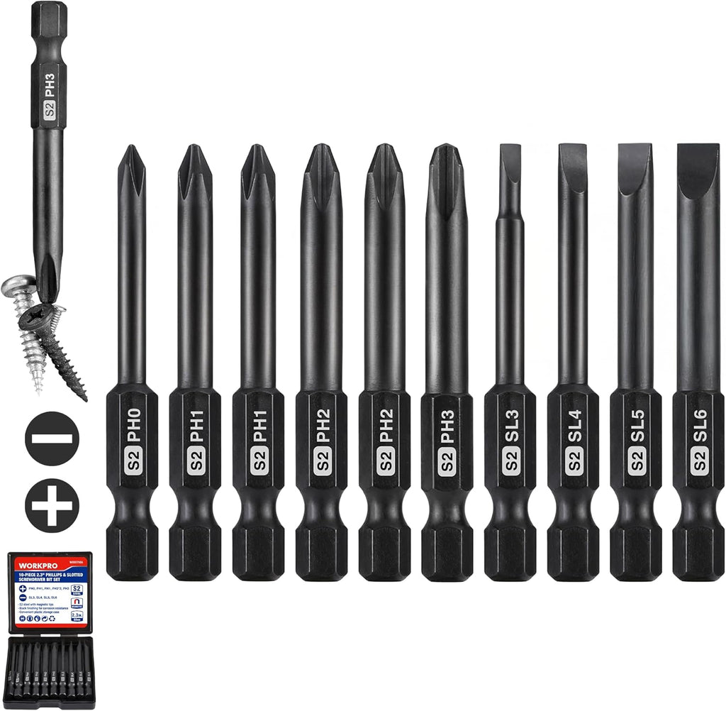 WORKPRO 10PCS Square Drive Bit Set, Magnetic Impact Screwdriver Bits
