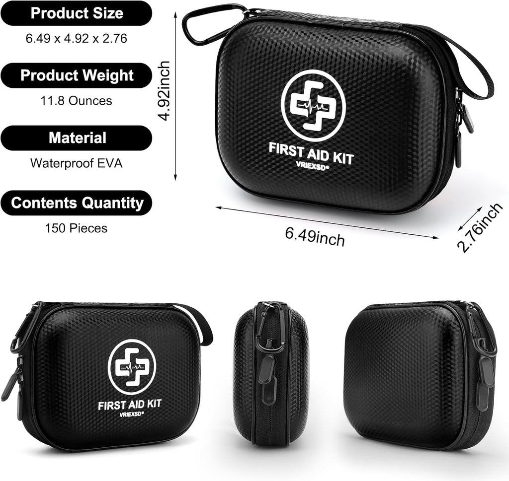 Mini First Aid Kit - 150 Piece Small Waterproof Hard Shell Medical Kit