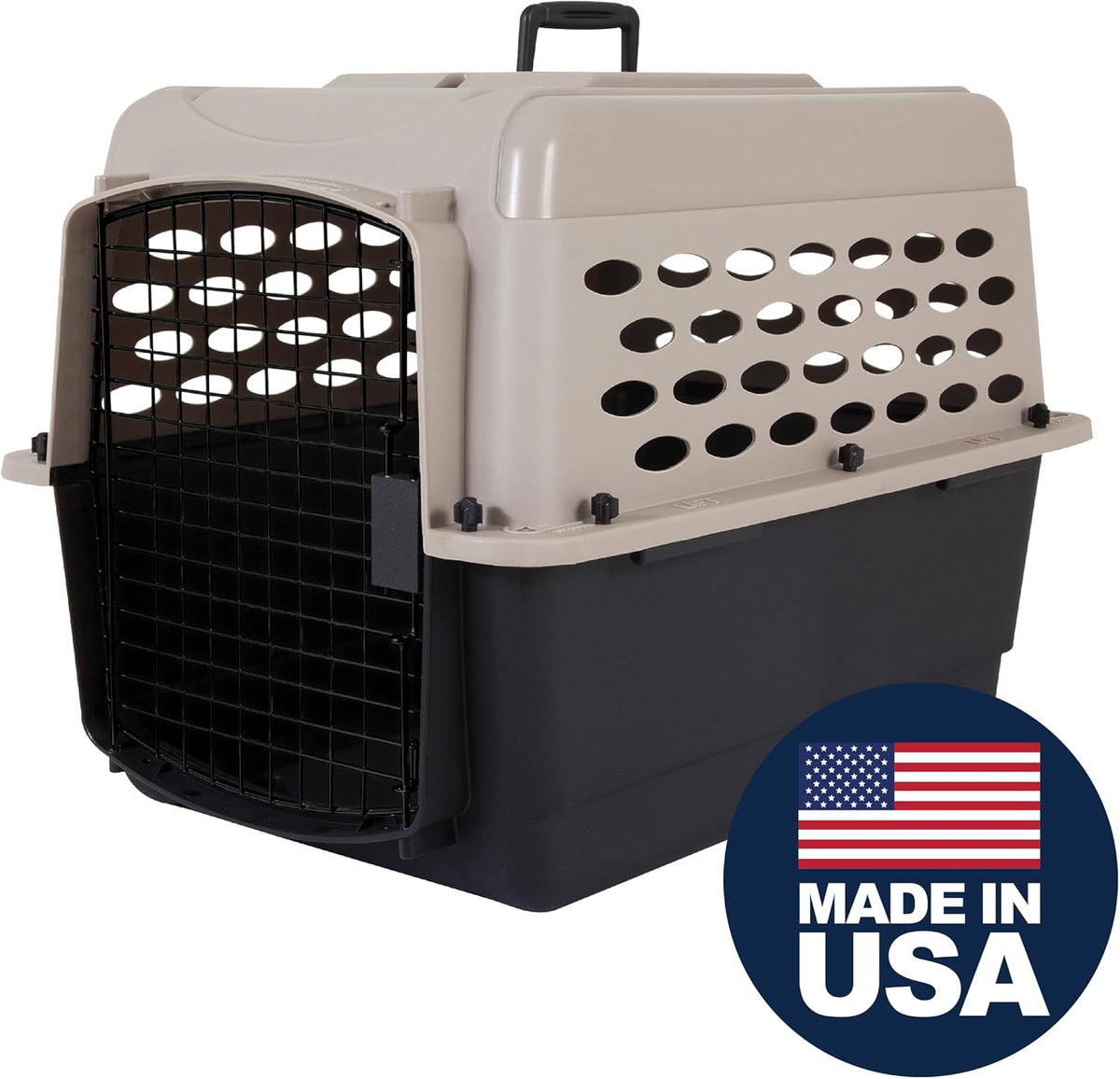 Petmate Vari Dog Kennel, Portable Pet Carrier, Taupe and Black, 28in