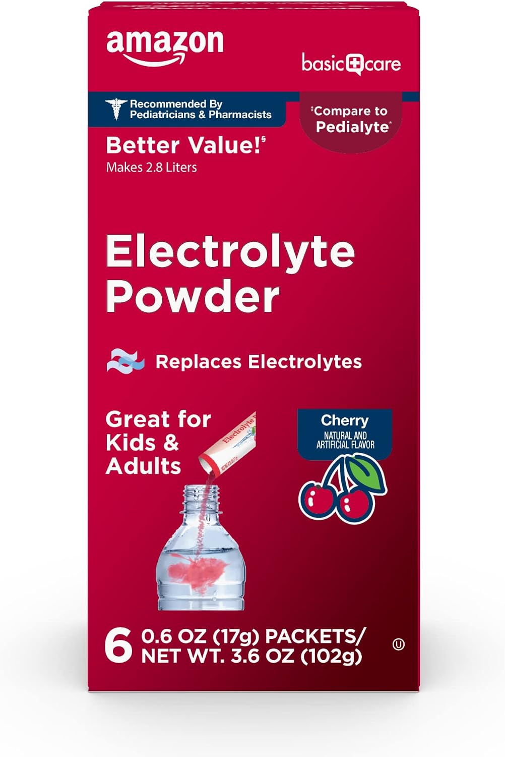 Amazon Basic Care Electrolyte Powder Packets, Strawberry Lemonade, 6 Count (Pack of 1)