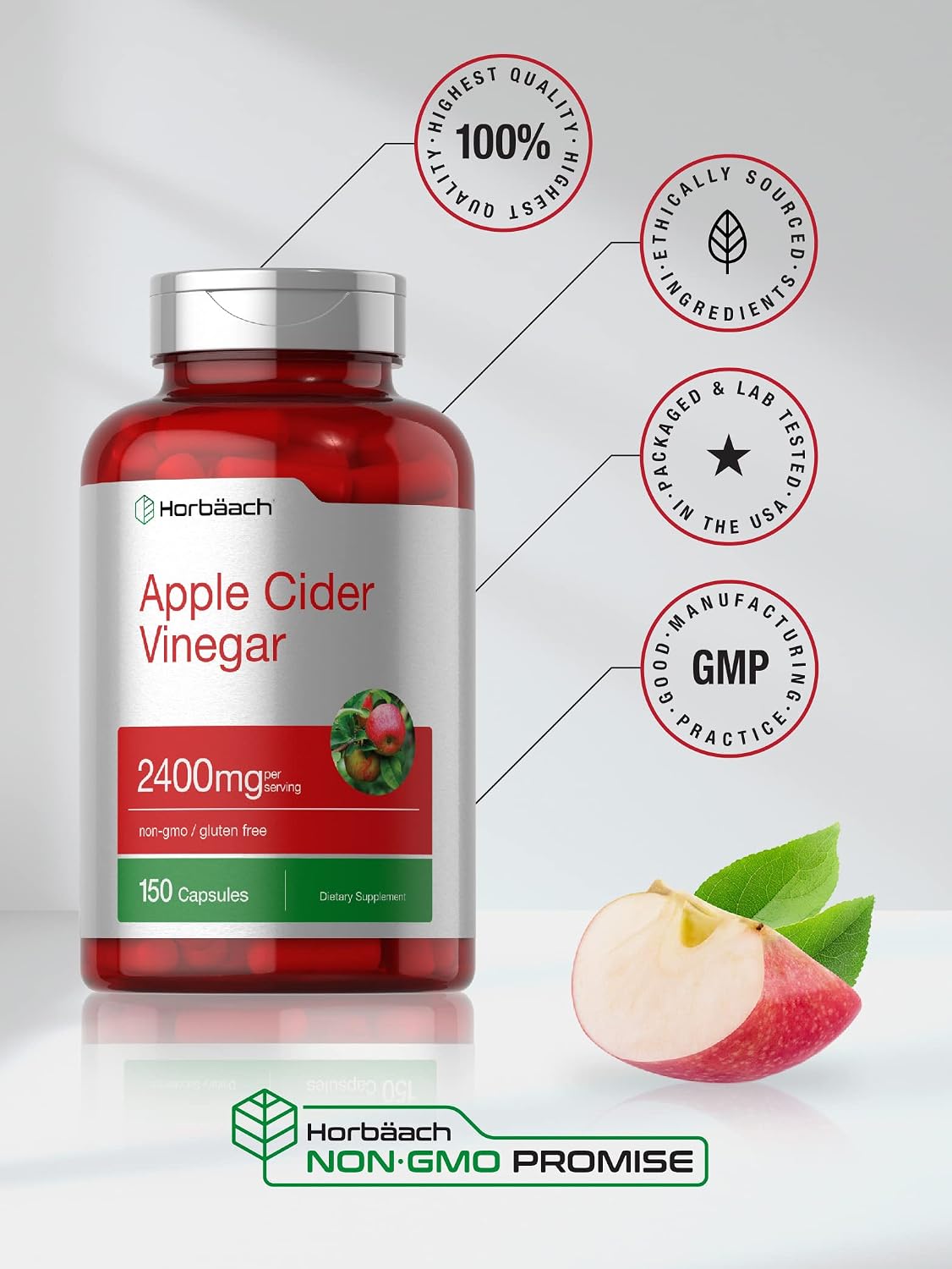 Horbäach Apple Cider Vinegar Capsules | 2400mg | 150 Count