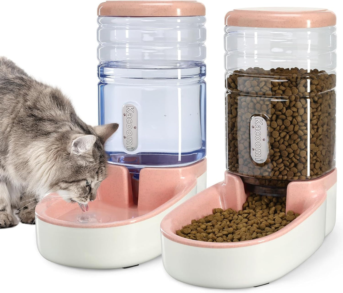 Kacoomi Automatic Dog Cat Feeder and Water Dispenser Gravity Food Feeder and Waterer Set with Pet Food Bowl for Small Medium Dog Puppy Kitten, Large Capacity 1 Gallon x 2