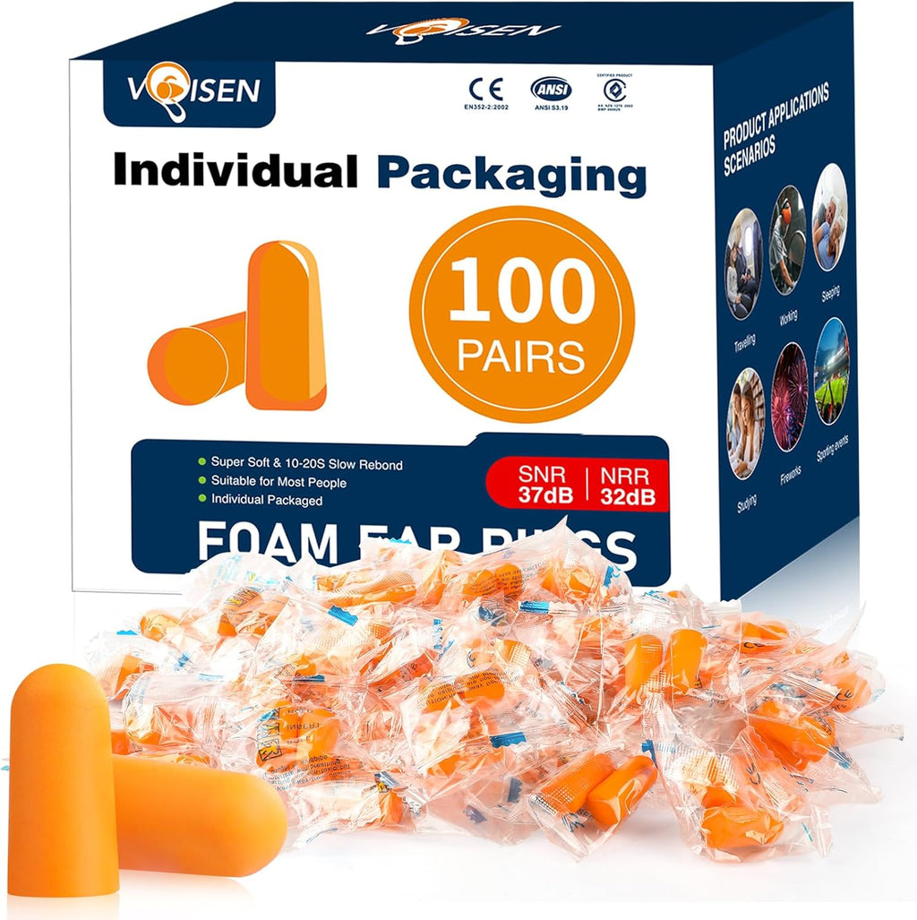 VOISEN Foam Ear Plugs,200 Pairs Ear Plugs for Sleeping