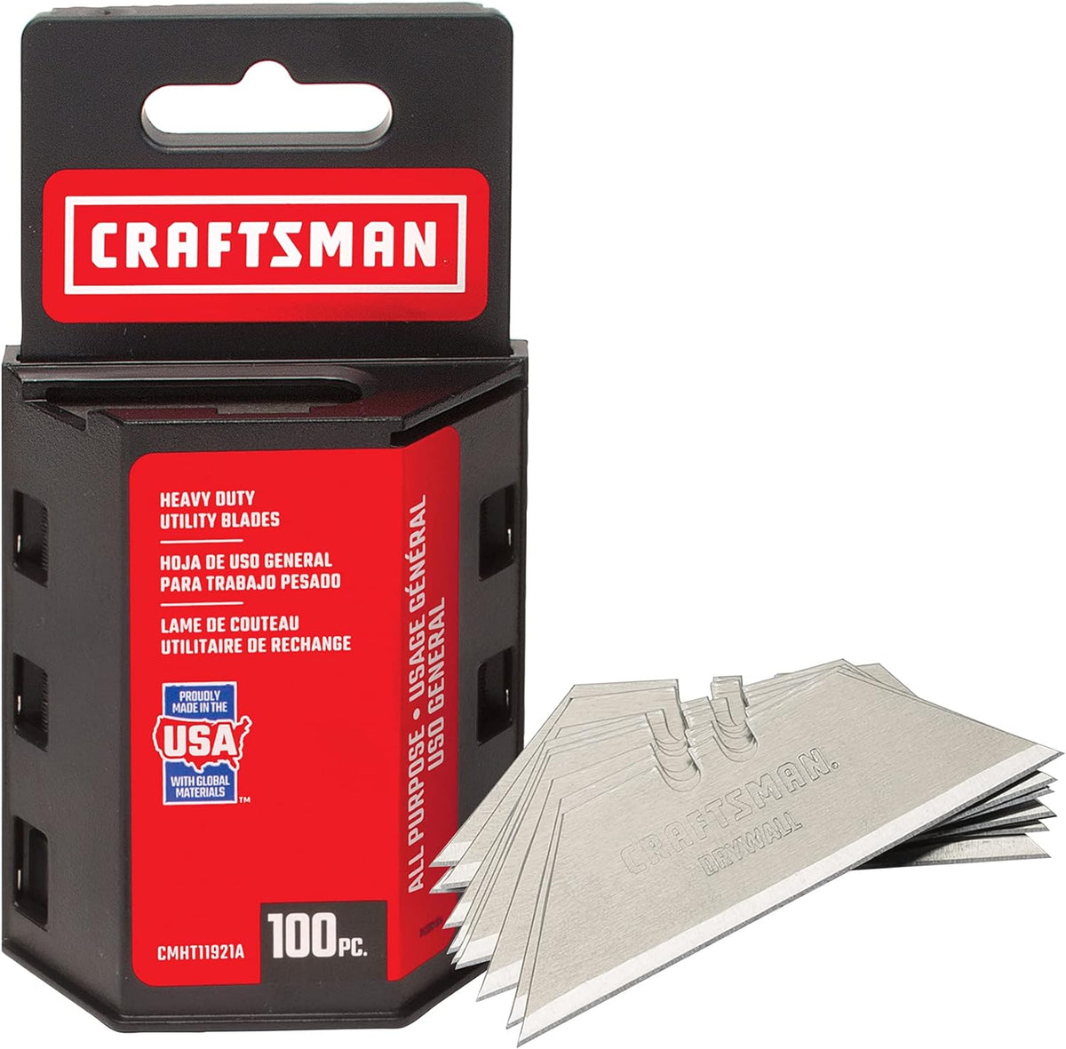 CRAFTSMAN Utility Knife Blades, 100 Pack, for Drywall, Leather, Rubber and More (CMHT11921A)