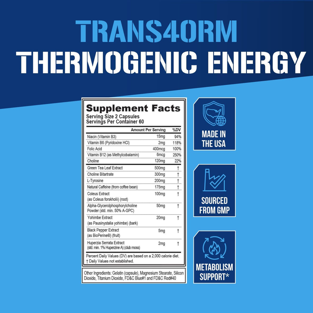 EVL Trans4orm - Thermogenic Fat Burner Support for Men & Women- 60 Servings