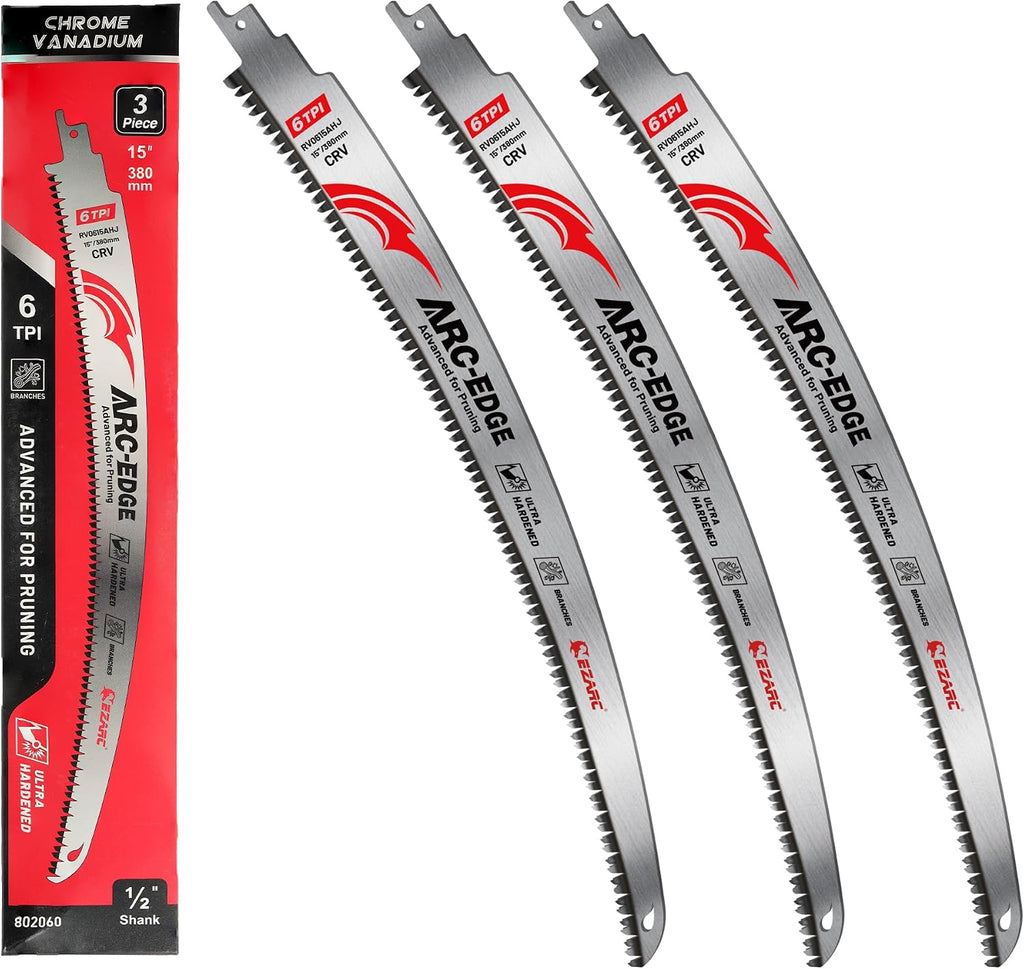 EZARC Arc Edge Reciprocating Saw Blades, 15-Inch 6TPI for Pruning, 3-Pack