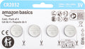 Amazon Basics CR2032 3V Lithium Coin Cell Batteries, Child-Proof Package, Non-Coated, AirTag Compatible, 4-Pack
